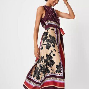 NEW ANN TAYLOR $179 MIXED PRINT MOCK NECK BELTED FLARE Dress - no belt